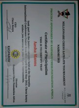 Aasha's chess tournament certificate